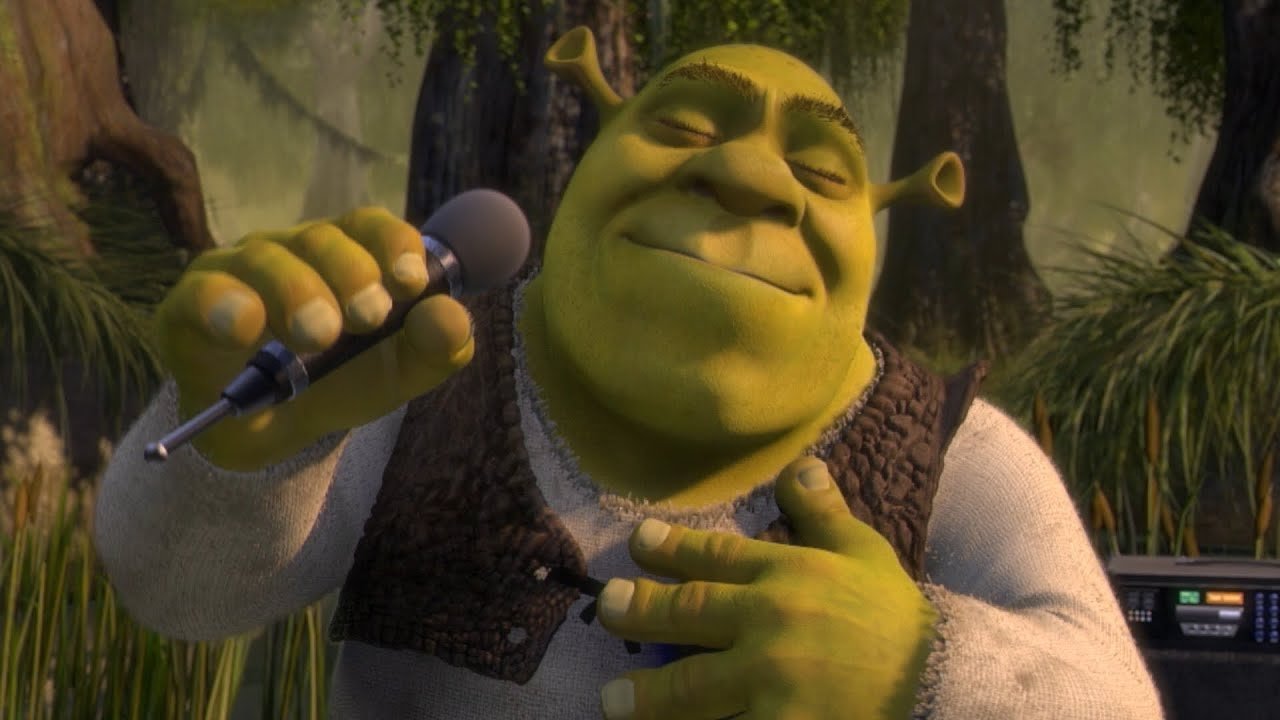 Shrek en el baile con karaoke en la ciénaga
